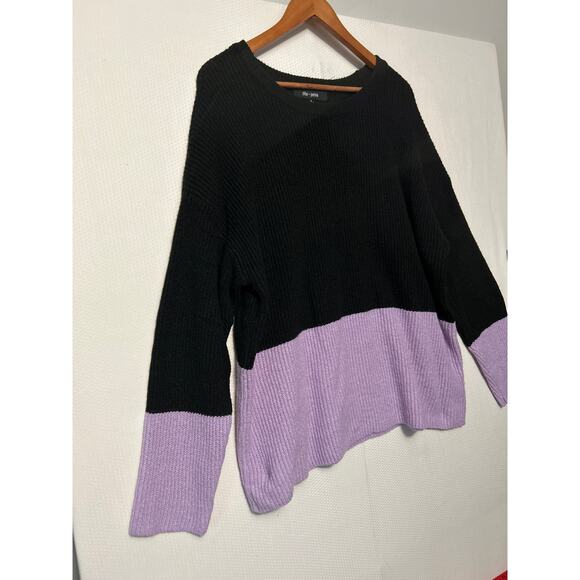 Chloe + Jasmine Black Purple Sweater Long Sleeve Knit Color Block Top 1X NWT - Picture 4 of 9